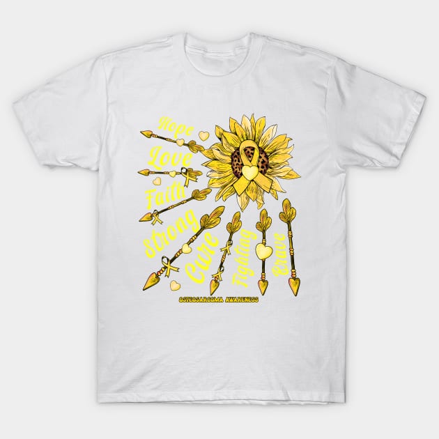 Osteosarcoma Awareness - Sunflower leopard faith love fight T-Shirt by Glyndaking568